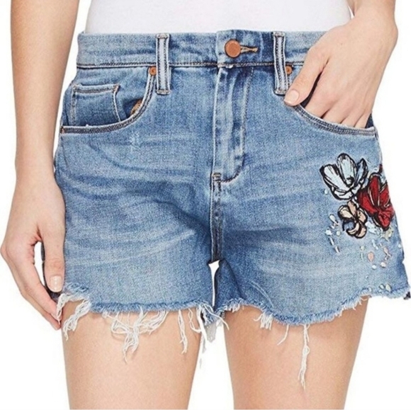 Blank NYC Pin-Up High Rise Floral Denim Size 26 Short Blue Jean Embroidered - Picture 1 of 8